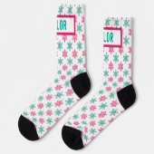 Fun Red White Green Snowflakes Pattern Individuell Socken (Linkes Detail)