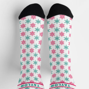 Fun Red White Green Snowflakes Pattern Individuell Socken