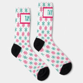 Fun Red White Green Snowflakes Pattern Individuell Socken (Rechts)