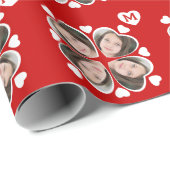 Fun Red White Heart Vierblättriges Kleeblatt Foto  Geschenkpapier (Rolleneckpunkt)