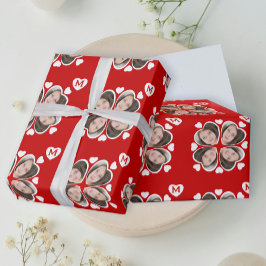 Fun Red White Heart Vierblättriges Kleeblatt Foto  Geschenkpapier