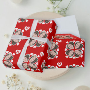 Fun Red White Heart Vierblättriges Kleeblatt Foto  Geschenkpapier