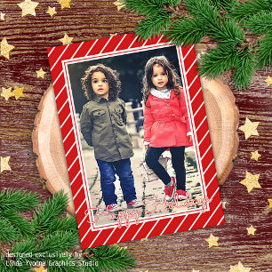 Fun Red White Peppermint Candy Cane Stripe Holiday Karte