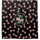 Fun Red & White Strick Dog Bone Weihnachtsmuster Duschvorhang (Vorderseite)