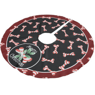 Fun Red & White Strick Dog Bone Weihnachtsmuster Polyester Weihnachtsbaumdecke