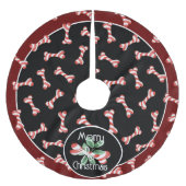 Fun Red & White Strick Dog Bone Weihnachtsmuster Polyester Weihnachtsbaumdecke (Vorderseite)