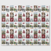 Fun Red Woodland Custom Foto Collage Monogram Geschenkpapier (Flach)
