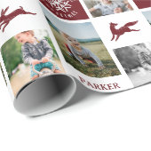 Fun Red Woodland Custom Foto Collage Monogram Geschenkpapier (Rolleneckpunkt)