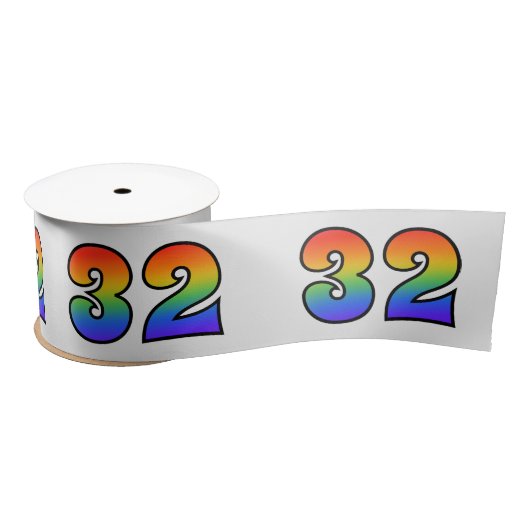 Fun, Regenbogenmuster "32" Ereignisnummer (grau) Satinband (Spule)