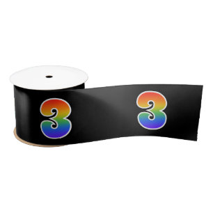 Fun, Regenbogenmuster "3" Ereignisnummer (schwarz) Satinband
