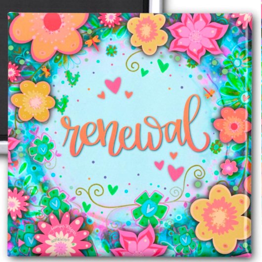 Fun Renewal Blue Floral Moderne Inspirivity Magnet
