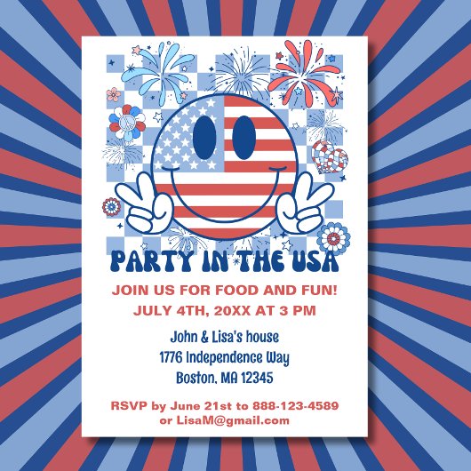Fun Retro 4. Juli Party Einladung