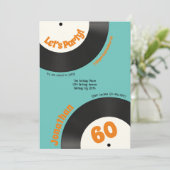 Fun Retro 60. Geburtstag 70er Musik Vinyl Record Einladung (Stehend Vorderseite)