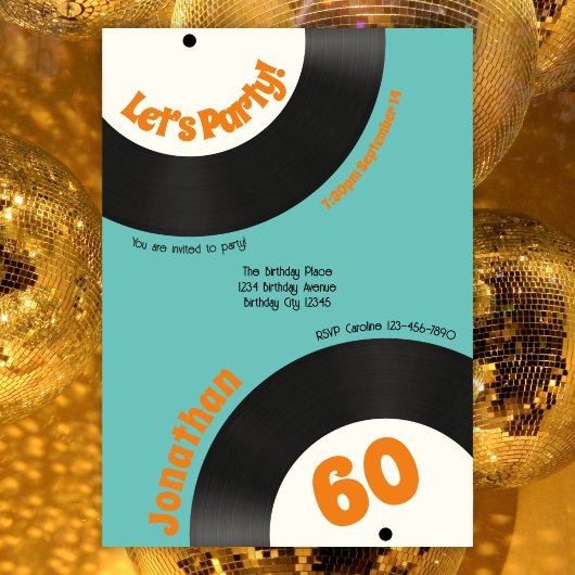 Fun Retro 60. Geburtstag 70er Musik Vinyl Record Einladung
