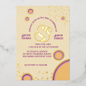 Fun Retro 70er Groovy Circles Wedding Gold Folieneinladung (Vorderseite)