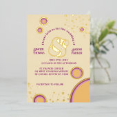 Fun Retro 70er Groovy Circles Wedding Gold Folieneinladung (Stehend vorne)