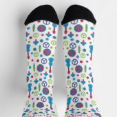 Fun Retro 70's Peace Love & Music Colorful Custom Socken (Oben)