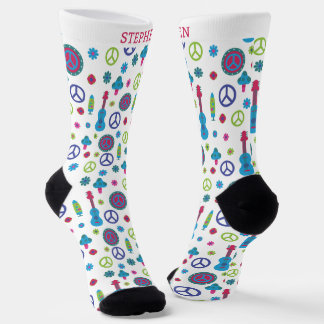 Fun Retro 70's Peace Love & Music Colorful Custom Socken