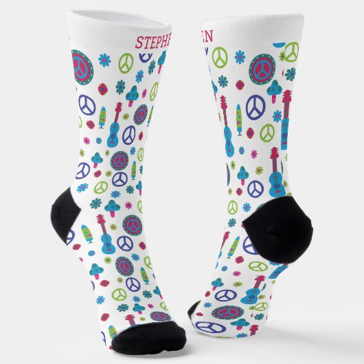 Fun Retro 70's Peace Love & Music Colorful Custom Socken (Gewinkelt)