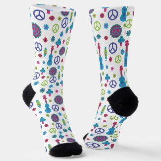 Fun Retro 70's Peace Love & Music Colorful Socken