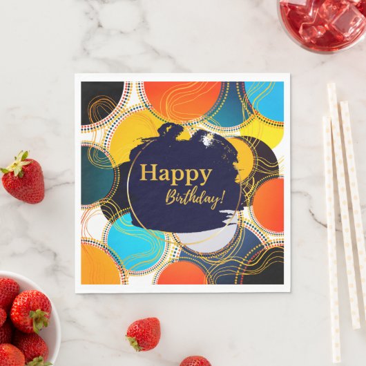 Fun Retro Abstrakt Happy Birthday Party Serviette (Beispiel)