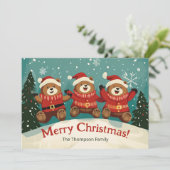 Fun Retro Bears Weihnachtskarte Feiertagskarte (Stehend Vorderseite)