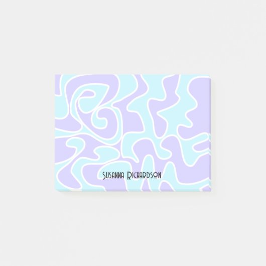 Fun Retro Blue Lavender Individuelle Name Post-it Klebezettel (Vorderseite)