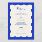 Fun Retro Blue Modern Wavy Wedding Menu Cards Menükarte (Vorderseite)