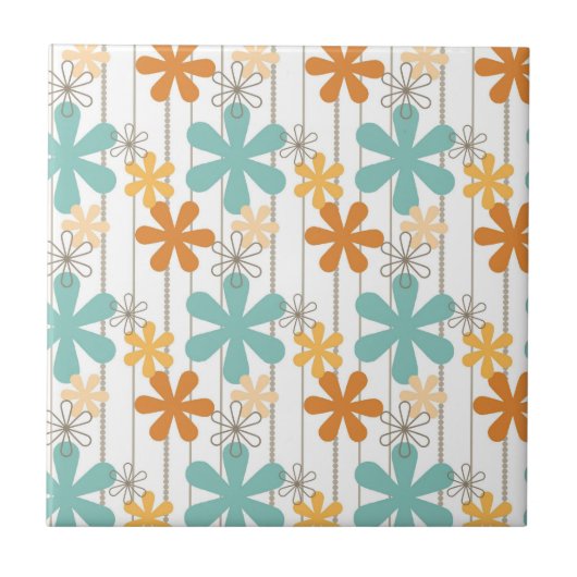 Fun Retro Blumenmuster Orange Blue Wall Blume Fliese (Vorderseite)