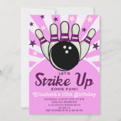 Fun Retro Bowling Birthday Girl Party Einladung (Vorderseite)