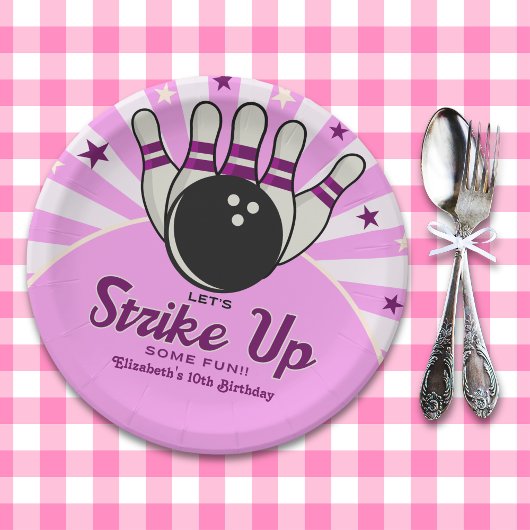 Fun Retro Bowling Birthday Girl Party Pappteller
