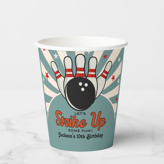 Fun Retro Bowling Birthday Kids Party Pappbecher (Vorderseite)