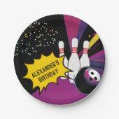 Fun Retro Bowling Lila Pink Girl Geburtstagsparty Pappteller (Vorderseite)