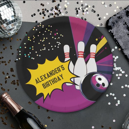 Fun Retro Bowling Lila Pink Girl Geburtstagsparty Pappteller