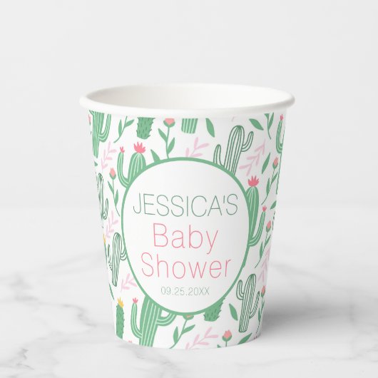 Fun Retro Cactus succulent Floral Baby Shower Pappbecher (Vorderseite)