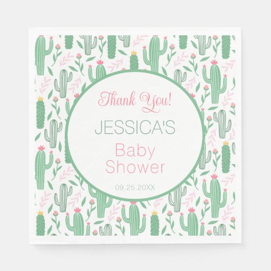 Fun Retro Cactus succulent Floral Baby Shower Serviette (Vorderseite)