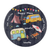 Fun Retro-Camping-Schneidebrett. Bearbeitbare Form Schneidebrett (Vorderseite)