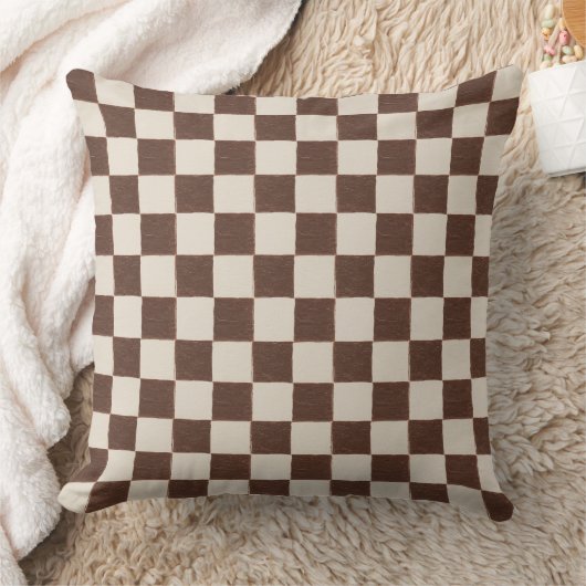 Fun Retro Checkerboard Muster braune Creme Kissen (Decke)