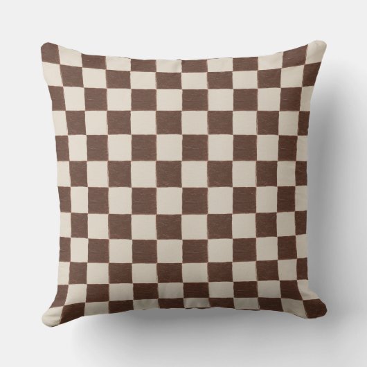 Fun Retro Checkerboard Muster braune Creme Kissen (Rückseite)