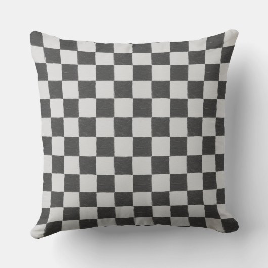 Fun Retro Checkerboard Muster Schwarz-Weiß Kissen (Rückseite)