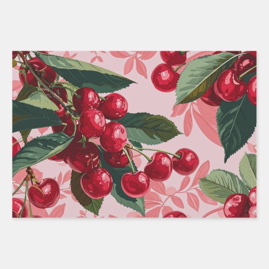 Fun Retro 'Cherry Pop' Rosa Geschenkpapier Set (Vorderseite 2)