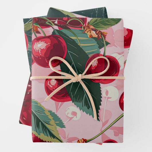 Fun Retro 'Cherry Pop' Rosa Geschenkpapier Set (Beispiel)