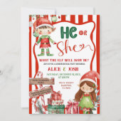 Fun Retro Christmas Elves Gender Reveal Einladung (Vorderseite)