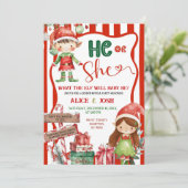 Fun Retro Christmas Elves Gender Reveal Einladung (Stehend Vorderseite)