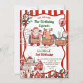 Fun Retro Christmas Express Birthday Einladung (Vorderseite)
