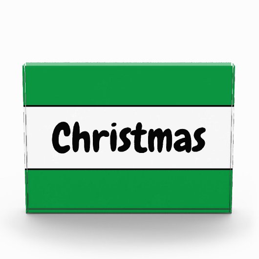 Fun Retro CHRISTMAS Festive Green White Strips Fotoblock (Vorderseite)