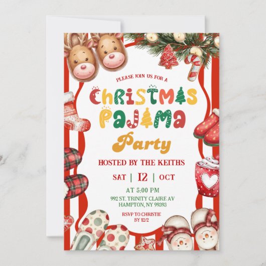 Fun Retro Christmas Pajama Party  Einladung (Vorderseite)