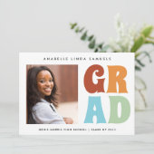 Fun Retro Colors Foto 2025 Abschluss Ankündigung (Stehend Vorderseite)