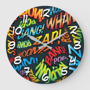 Fun Retro Comic Book Pop Art Sounds Große Wanduhr