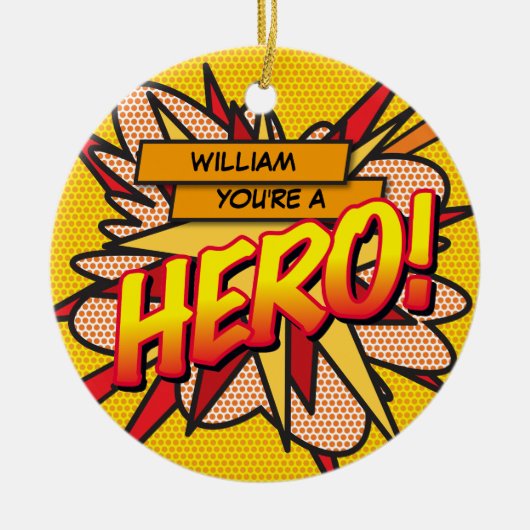 Fun Retro Comic Buch HERO Foto Keramik Ornament (Vorne)